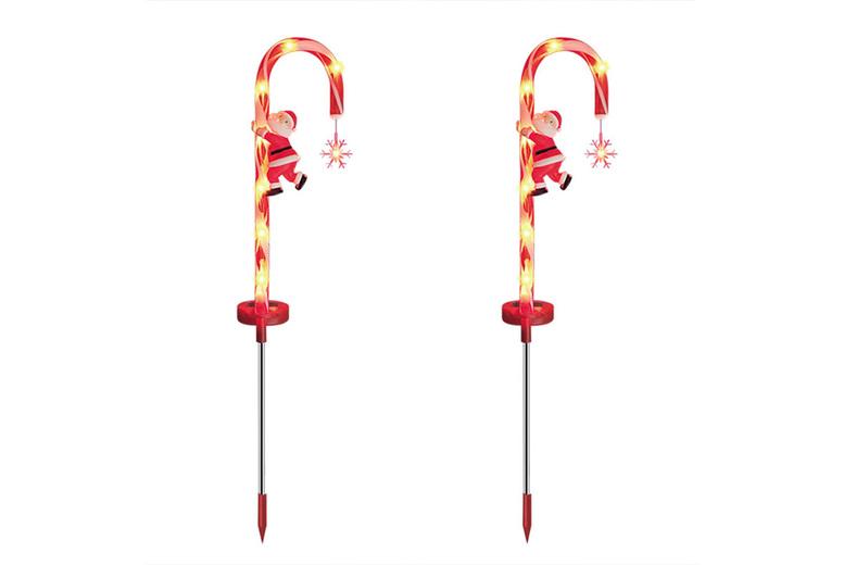 Solar Led Christmas Pathway Lights - Weatherproof Outdoor Candy Cane, Santa & Snowflower Design