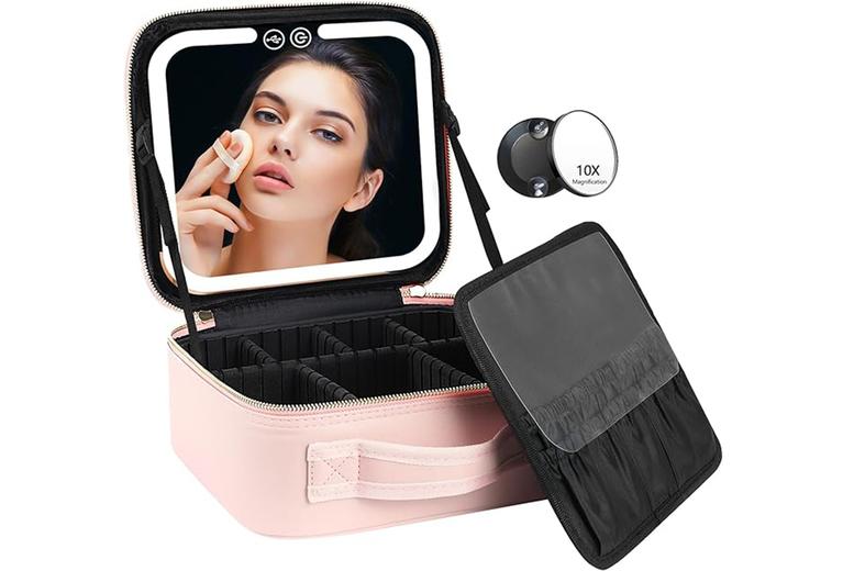 Led Light Travel Makeup Case With Mirror - Portable Beauty Organiser