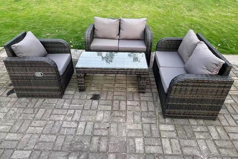 5-Seater Weather-Resistant Pe Rattan Garden Furniture Set, Reclining Armchair, Modern Dark Grey