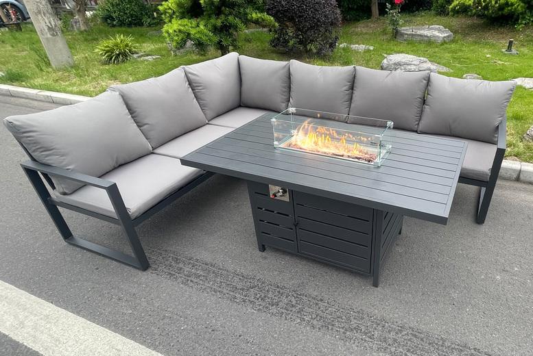 6-Seater Aluminium Garden Firepit Set - Weather-Resistant, Modern Outdoor Lounge