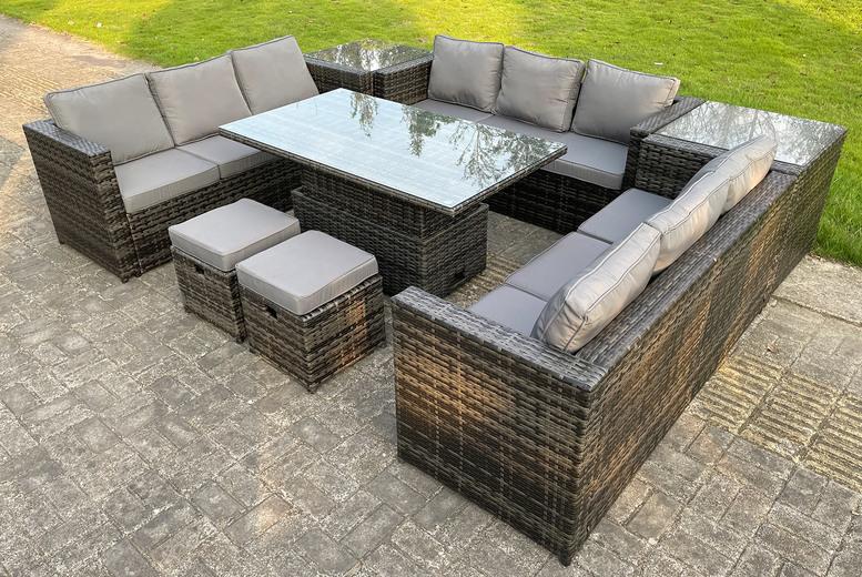 11-Seater U-Shaped Weather-Resistant Rattan Dining Sofa Set