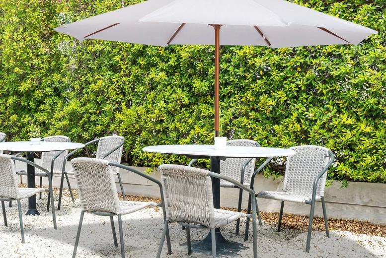 2.7M Double Tier Bamboo Patio Umbrella - Wind-Resistant Garden Parasol