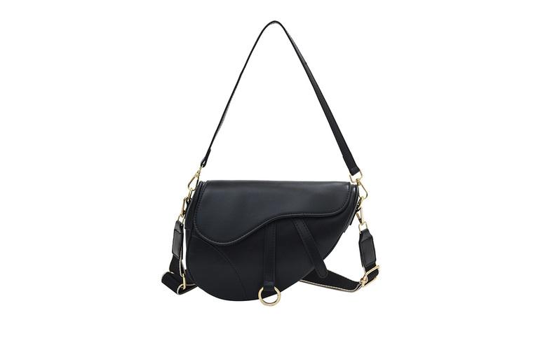 Vegan Leather Saddle Crossbody Bag - Adjustable Strap, Multiple Compartments, Classic Satchel Style