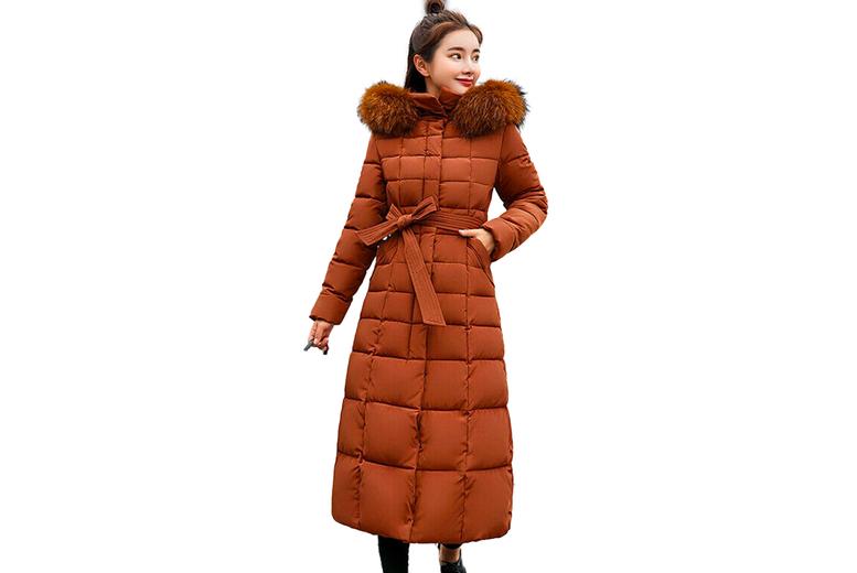 Women's Longline Hooded Puffer Parka Jacket - Thermal Insulated, 100% Polyester, Multiple Colours & Sizes