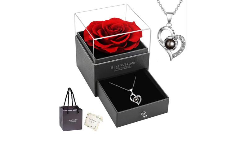 Preserved Rose & 'Love You' Necklace Gift Set - Silver Or Gold