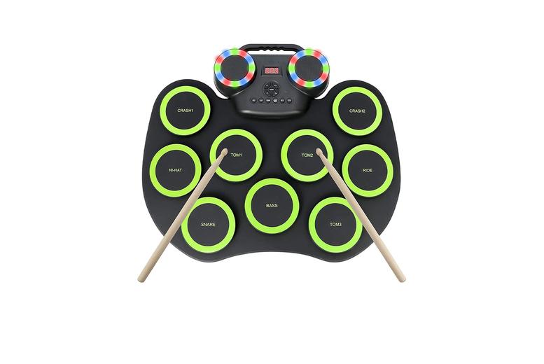 Foldable Silicone Electronic Drum Kit Toy With Led Display - Portable, Battery-Operated, Ages 6+, Creative Play