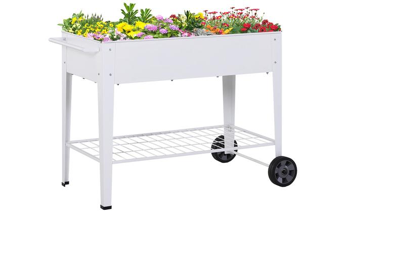 Outsunny Metal Mobile Raised Garden Planter Trolley - Heavy-Duty Storage & Organiser