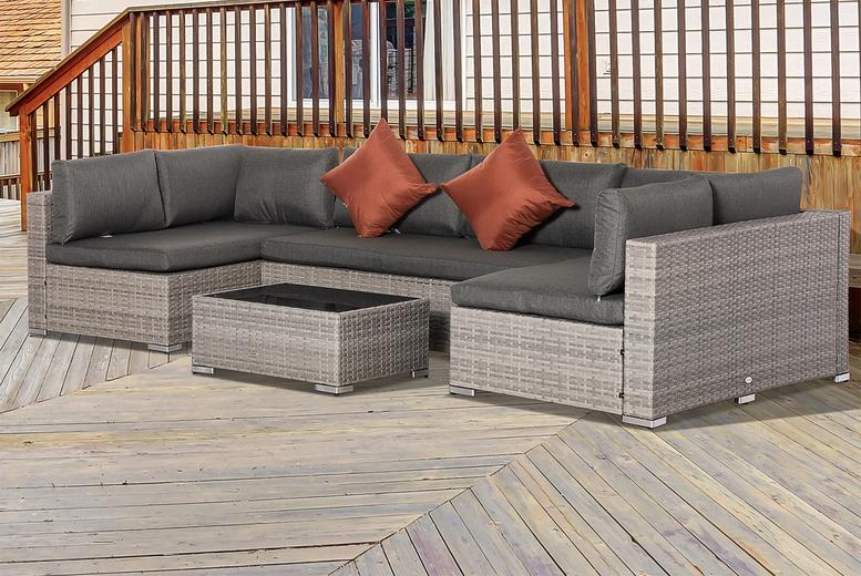 6-Seater Weather-Resistant Rattan Garden Sofa Set - Deep Grey