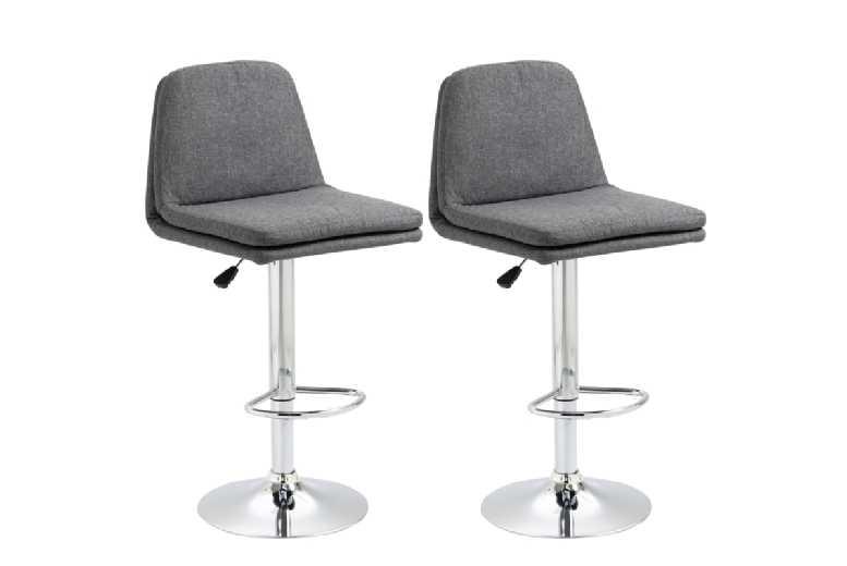 Price Drop! Set Of 2 Adjustable Fabric Swivel Bar Stools - Grey, Height Adjustable, Metal Base, Modern Breakfast Chairs