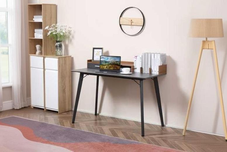 Price Drop! Homcom Contemporary Student Desk With Hutch & Drawer - Steel Frame, E1 Mdf, 120Cm Wide Workstation For Bedroom Or Study