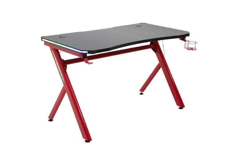 Price Drop! Small Steel Frame Gaming Desk With Led, Cup & Headphone Holders - Compact Storage Solution