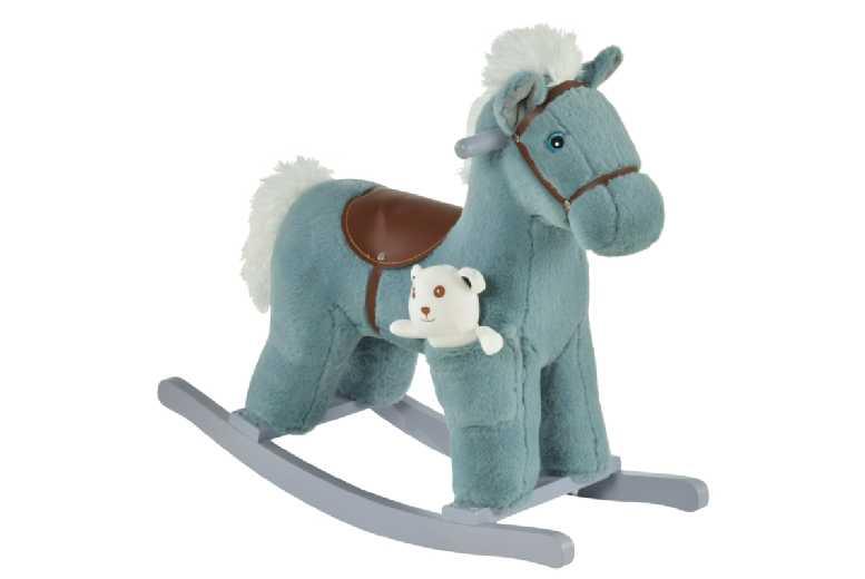 Kids Plush Rocking Horse With Realistic Sounds & Bear Toy - Imaginative Ride-On Toy For Ages 18-36 Months