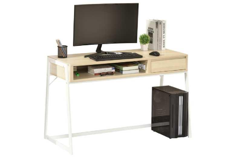 Modern Wood Compact Computer Desk With Drawer - Space-Saving Office Storage Workstation