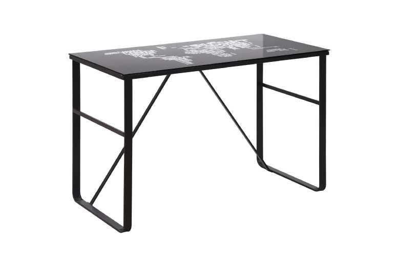 Industrial Glass-Top Study Desk - Black Metal Frame, Large Workspace, 80Kg Capacity