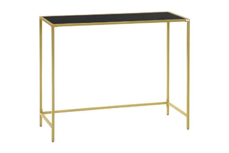Industrial Glass Console Table - Tempered Glass Top, Steel Frame, Adjustable, Black - Living Room Entryway Furniture