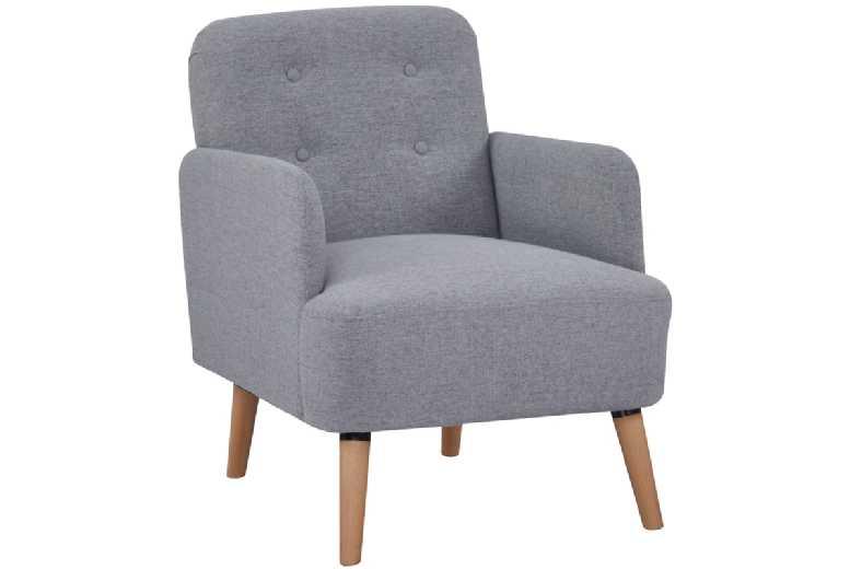 Price Drop! Upholstered Linen Armchair With Thick Padding & Natural Wood Frame - Scandi Lounge Chair