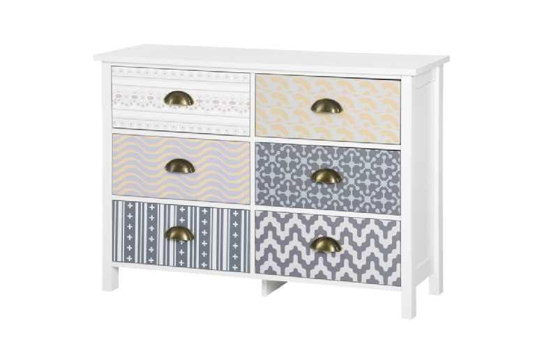 Wide 6-Drawer Storage Cabinet Chest - Mdf Modular Dresser With Metal Handles, Colourful Patterns, Anti-Tip Safety