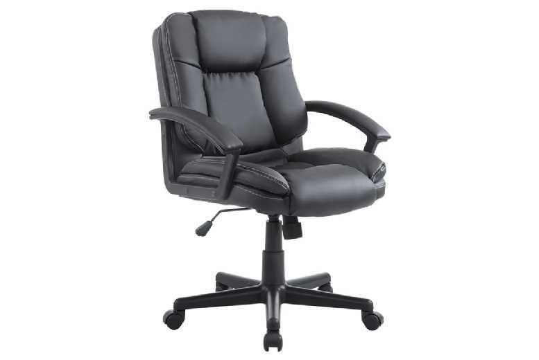 Ergonomic Faux Leather Office Chair - Adjustable Height, Swivel, Mid-Back, Black