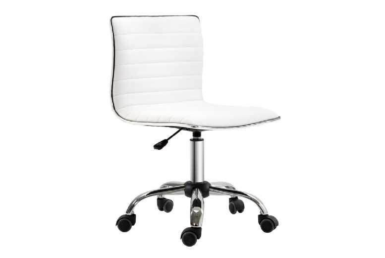 Ergonomic Swivel Pu Leather Office Chair, White - Adjustable Height, Armless, Modern