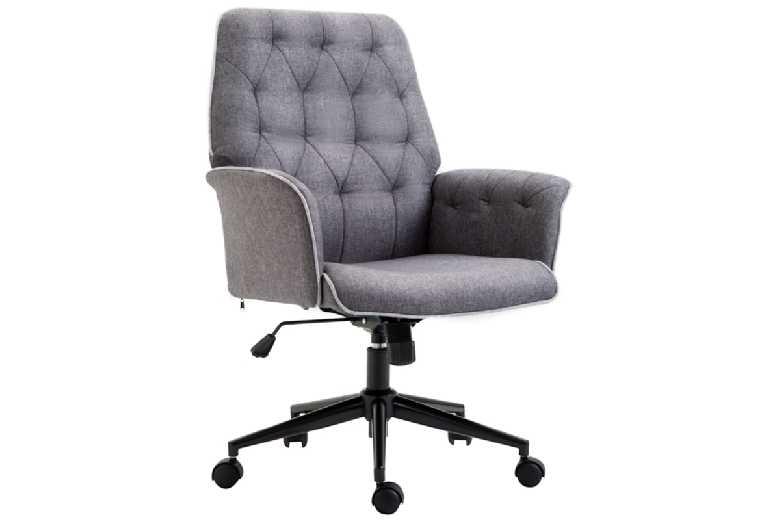 Ergonomic Linen Swivel Desk Chair - Adjustable Height, Grey Office Seating
