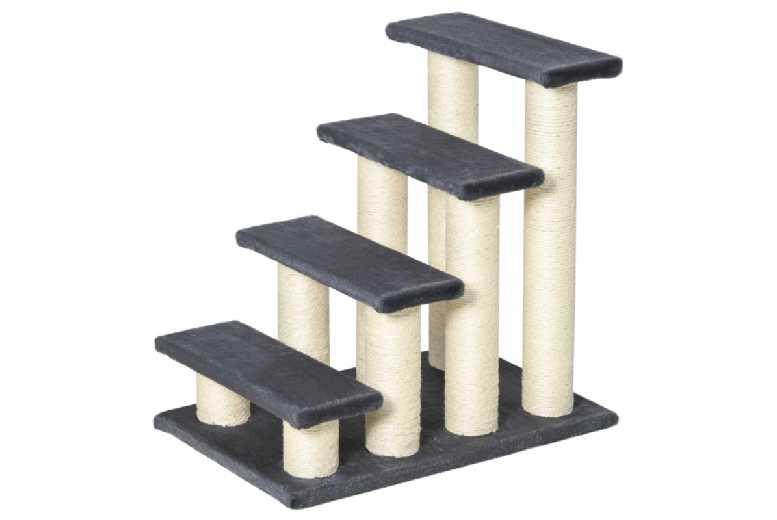 Plush Cat Tree Ladder Scratcher With Steps & Scratching Post - 59Cm Grey, Space-Saving Design