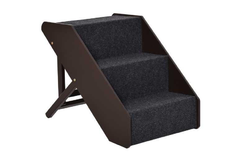 3-Step Cat Ramp For Bed - Wooden, Foldable, Paw-Friendly Carpet, Adjustable Height, Space-Saving