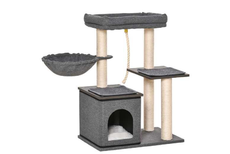 90Cm Cat Tree With Sisal Scratching Posts & Plush Cushions - Multi-Level Activity Centre, Dark Grey