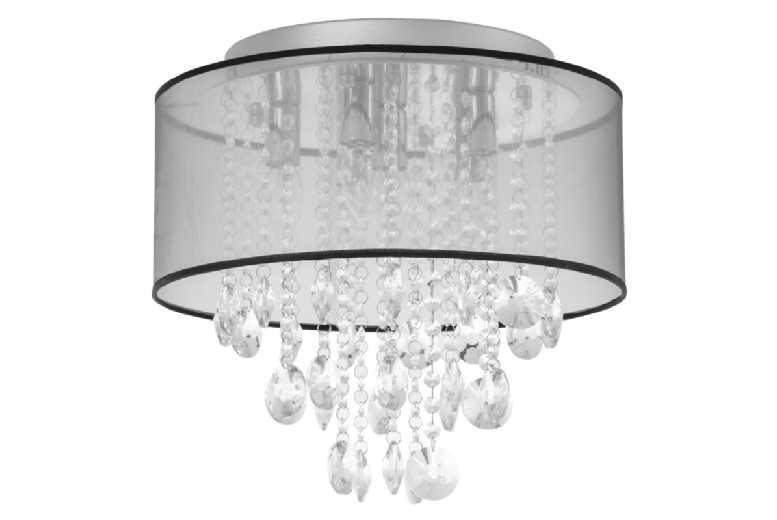 Modern Crystal Drum Ceiling Light - Flush Mount Chandelier, K9 Crystals, 6-Bulb, Silver Finish