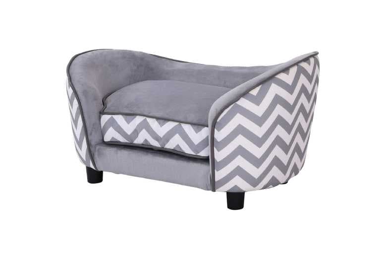 Modern Wooden Frame Cat Sofa Lounger With Plush Cushions, Grey - Sturdy, Washable, Space-Saving