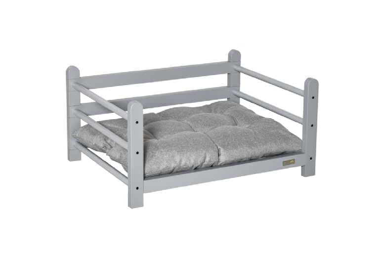Luxury Raised Dog Bed With Washable Cushion For Small Breeds - Sturdy Wood Frame, Grey