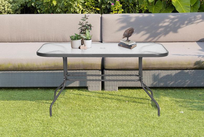 Outsunny Aquatex Ripple Glass Table With Safe, Sturdy Metal Frame