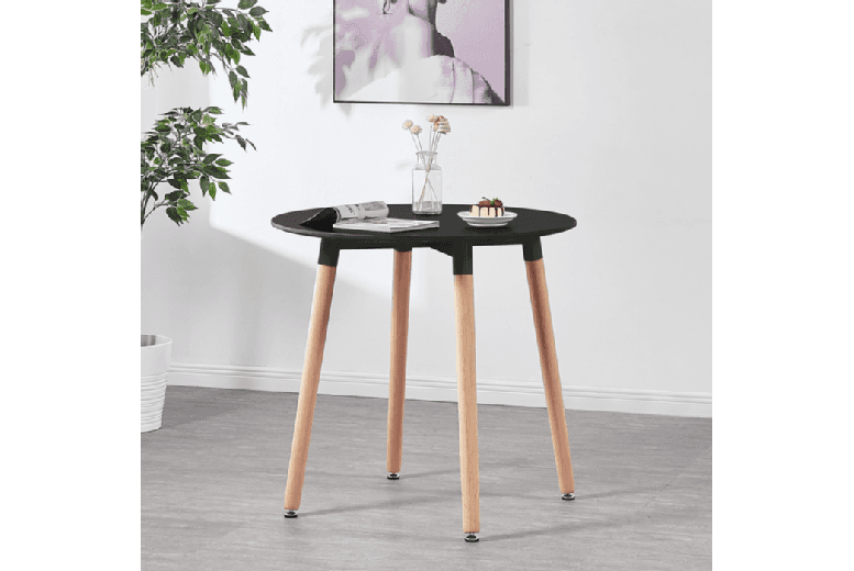 Scandinavian 3-Piece Dining Table Set - Black Compact Table & 2 Padded Chairs, Space-Saving Modern Design