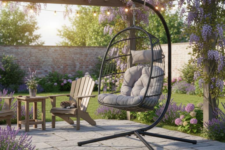 Oversized Rattan Foldable Hanging Egg Chair Set With Cushion & Stand