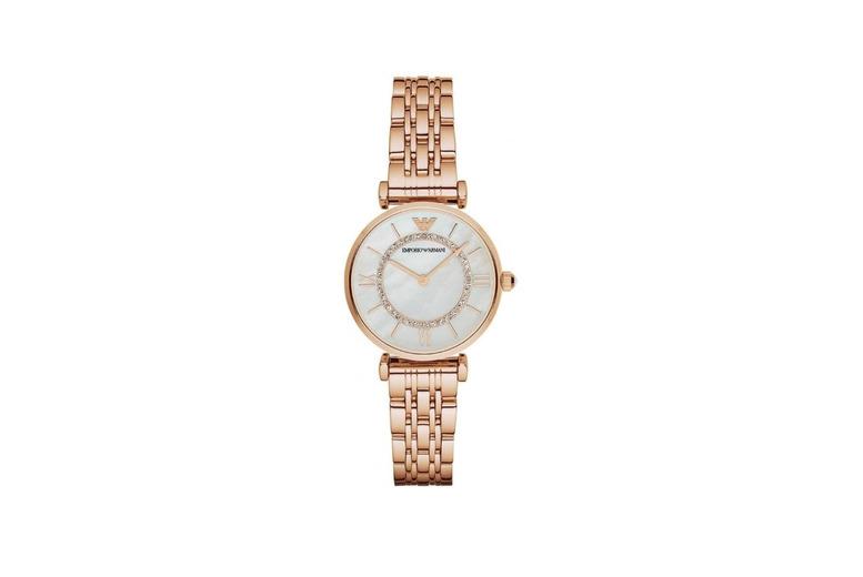 Early Bird! Emporio Armani Ar1909 Mother Of Pearl Rose Gold T-Bar Watch