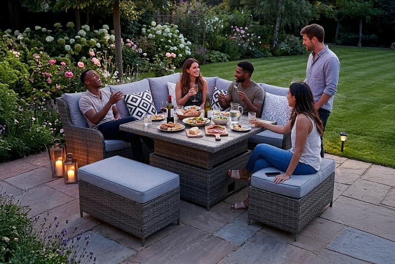 Verona Deluxe Rattan 7-Seater Set - Corner Sofa & Adjustable Table