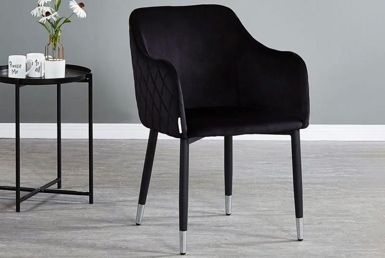 Set Of 2 Velvet Upholstered Dining Chairs - Diamond Stitch, Ergonomic, Multiple Colours