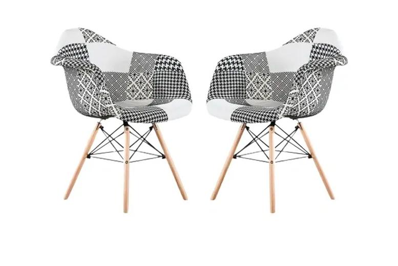 Set Of 4 Multicolour Patchwork Eiffel Dining Chairs With Foam Cushion - Contemporary Wooden Leg Dining Set
