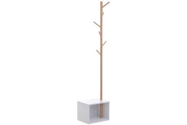 Minimalist Bamboo & Mdf Hallway Storage Bench With Coat Rack - Space-Saving Modular Entryway Solution