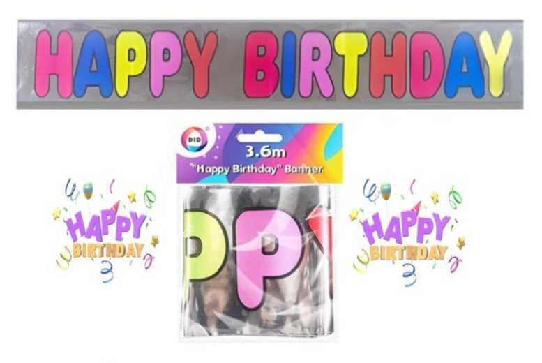 Reusable Multi-Coloured Birthday Tableware Set - Eco-Friendly Party Essentials, 3.6M Banner, Vibrant Design