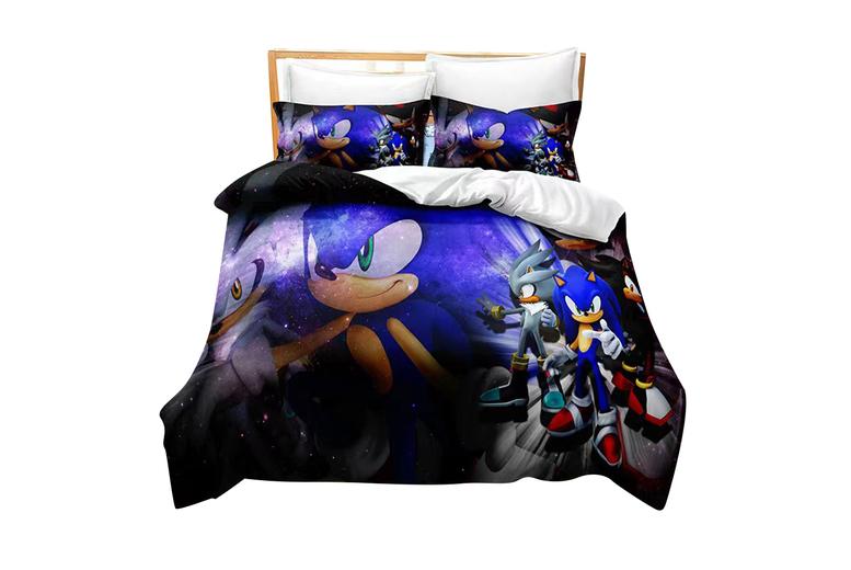 Sonic Kids Cartoon Duvet Cover Set - Breathable Polyester, 3D Print, Single/Double/King, Optional Plush Pillow