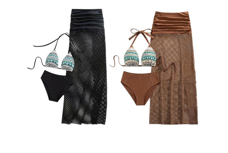 Women's 3-Piece Bikini Set with Chic Hollow-Out Cover-Up - 5 Sizes & 2 Colours