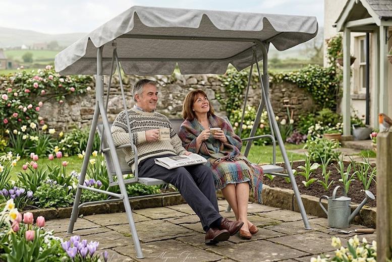 Outsunny 3-Seater Metal Garden Swing With Canopy Shade - Light Grey