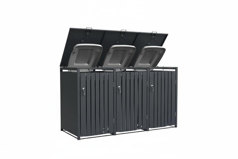 6.5Ft X 3.8Ft Metal 3-Bay Wheelie Bin Storage Shed - Grey