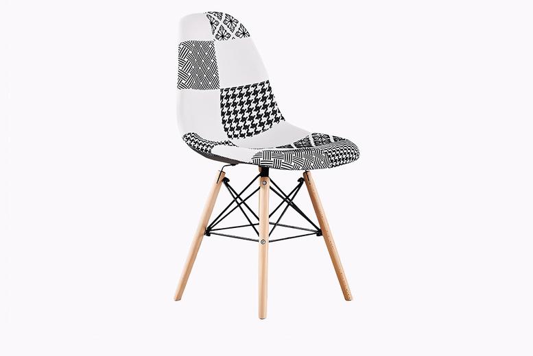 Set Of 4 Chrono Patchwork Dining Chairs - Black & White
