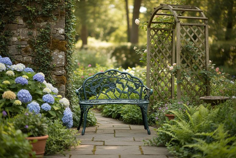 Vintage Rose-Pattern Cast Aluminium Garden Bench