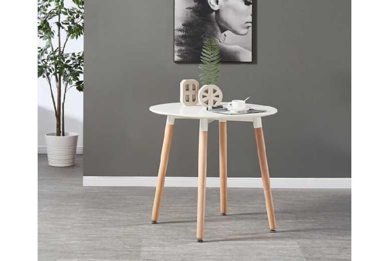 Scandinavian Solid Wood Space-Saving 3-Piece Dining Table Set - White, Compact, Modern, Faux Leather Chairs