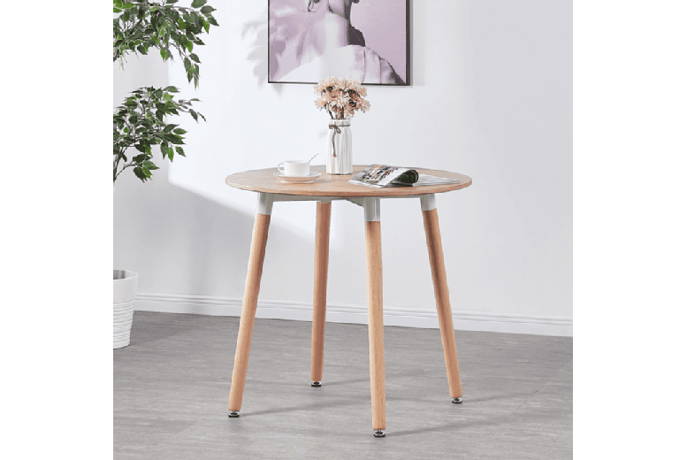 Oak Effect Scandinavian 3-Piece Dining Table Set - Space-Saving Round Table & 2 Padded Chairs, Compact Modern Kitchen Furniture