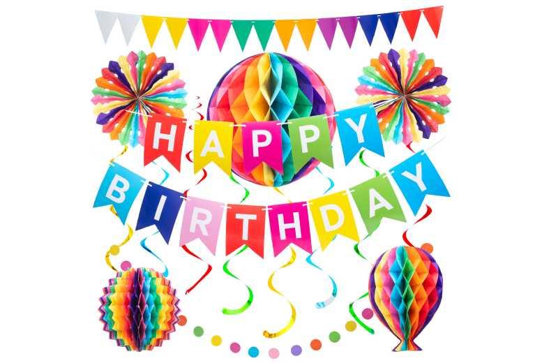 Rainbow Paper Tableware Birthday Set - Disposable Party Plates & Décor Kit