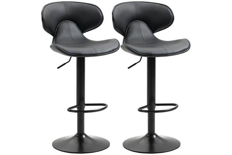 Price Drop! Set Of 2 Adjustable Swivel Barstools With Foot & Backrest - Black