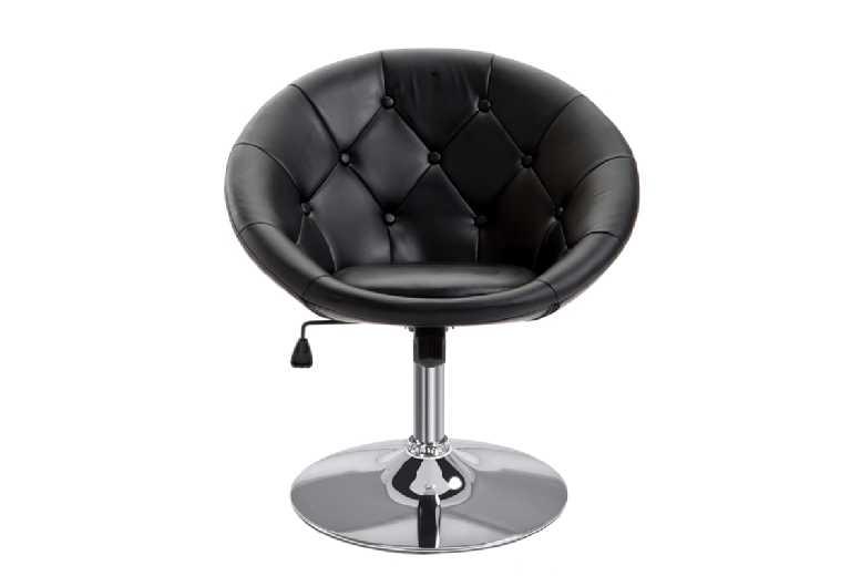 Black Faux Leather Adjustable Swivel Accent Chair - Ergonomic Office & Leisure Seating, Round Tufted, Chrome Base